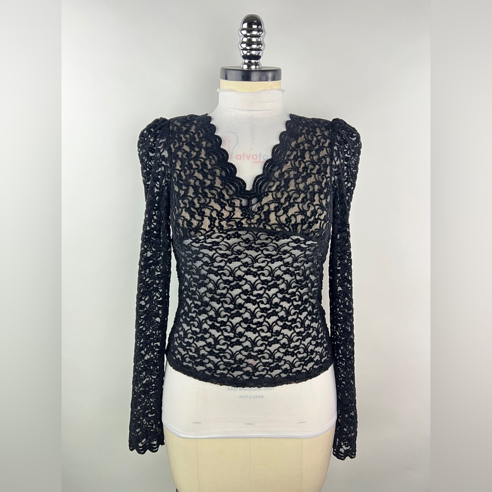 455B. Velvet Floral Lace Long Sleeve Top